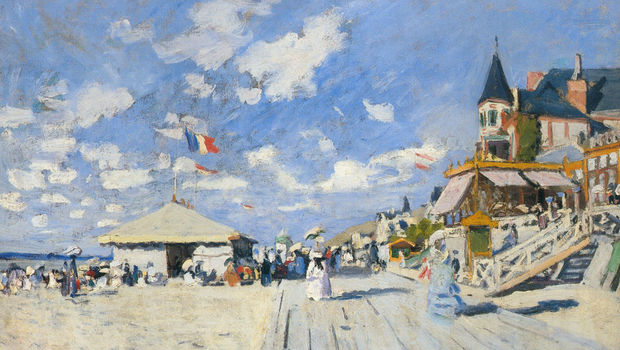 Claude Monet, Sur les planches de Trouville, hôtel des Roches noires, 1870